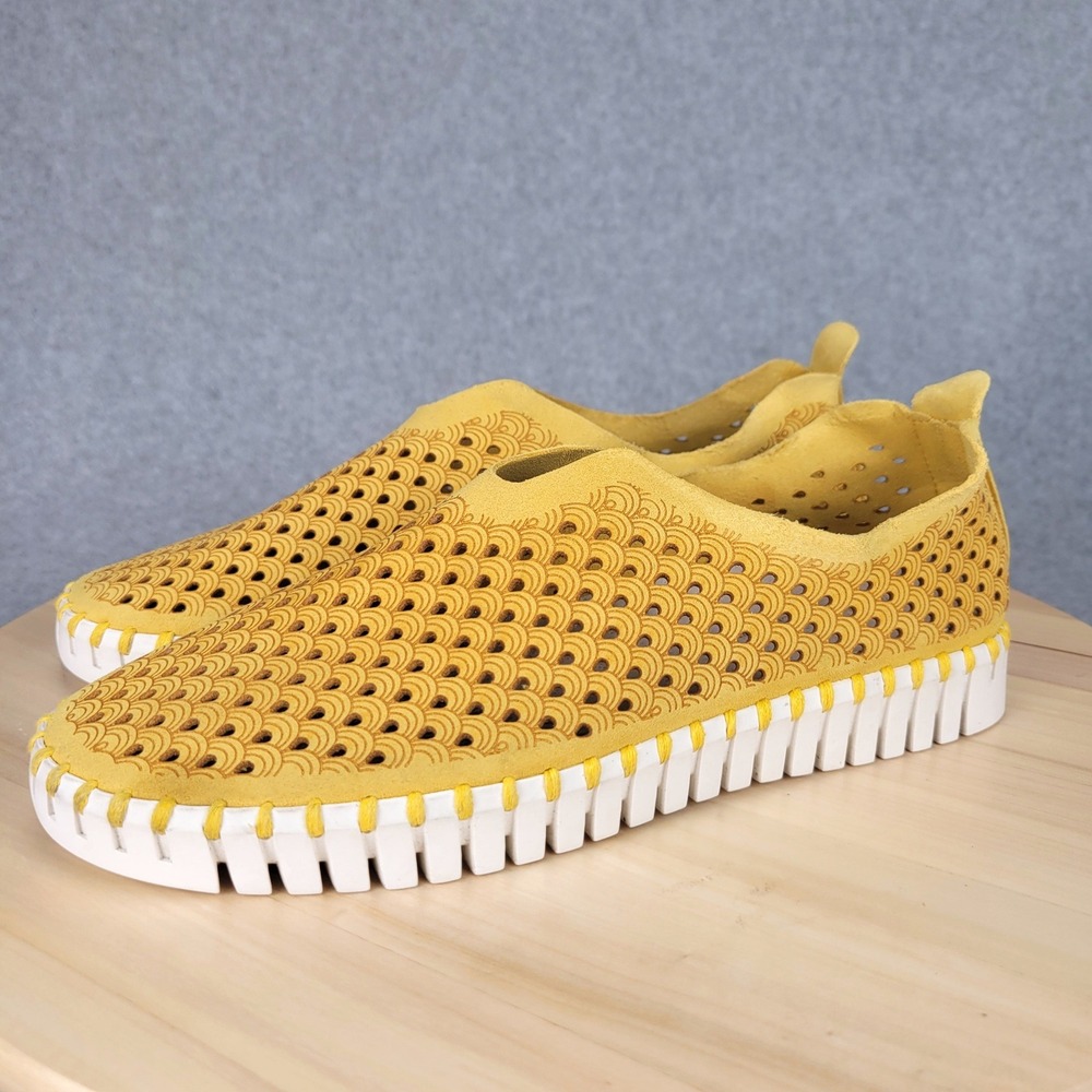 Ilse Jacobsen Tulip 139‎ Sneakers Women 39 Yellow Laser Cut Scalloped Slip On